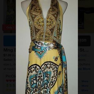 Ming by Mango Sz S yellow pattern halter dress